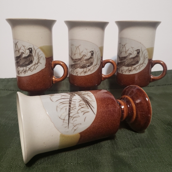 OTAGIRI Pheasants Pedestal Irish Coffee Footed Mugs 6 oz Vintage set of 4 - Picture 7 of 10